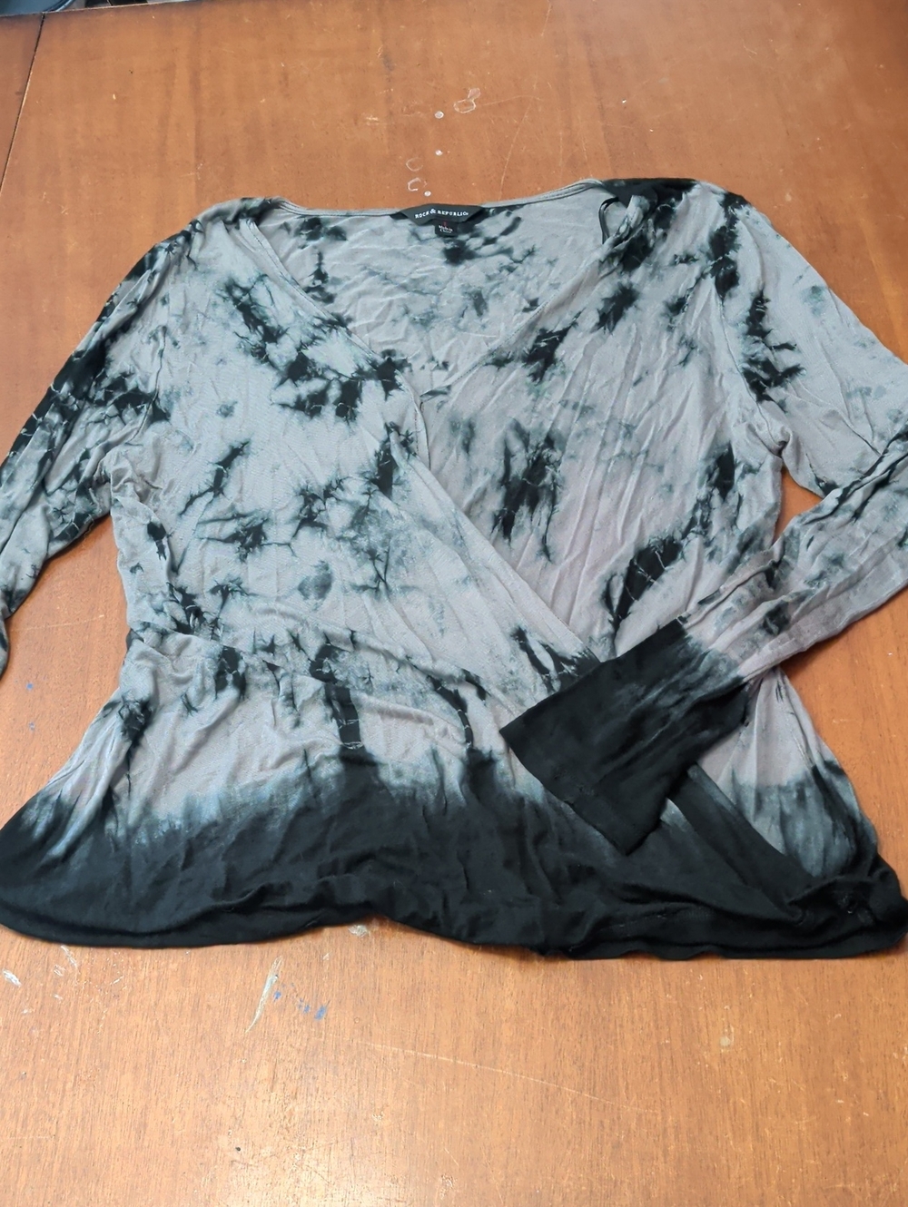 Rock And Republic Tie Dye Black Wrap Blouse